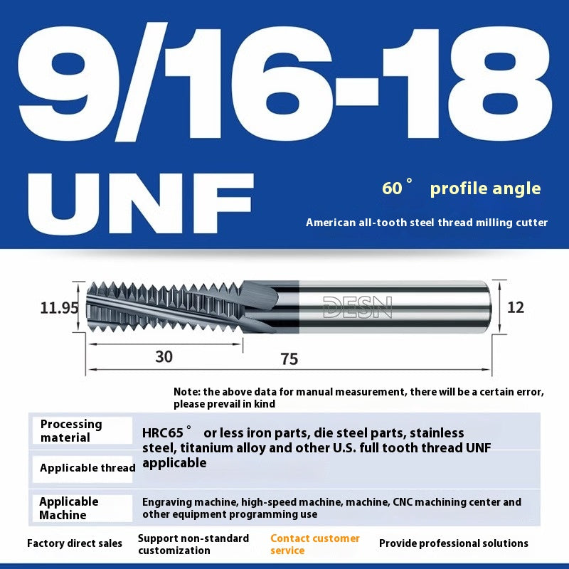 1115-65° high hard tungsten carbide thread milling cutter Long tooth full tooth alloy American thread milling cutter UNC UNF aluminum stainless steel Shandong Denso Pricision Tools Co.,Ltd.